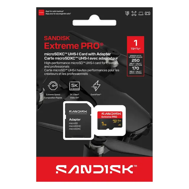 Sandisk microSDXC Extreme Pro 1TB 1TB. R250/W170. C10 V30 UHS-I 