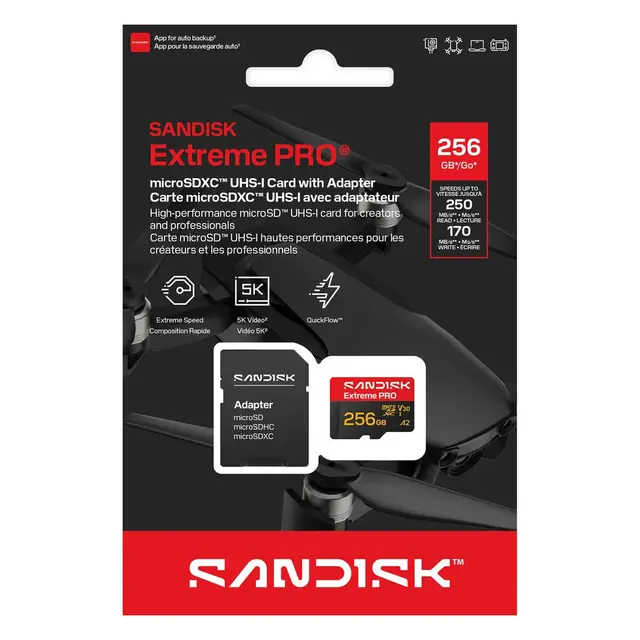 Sandisk microSDXC Extreme Pro 256GB 256GB. R250/W170. C10 V30 UHS-I 