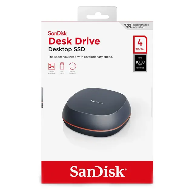 Sandisk Desk Drive 4TB USB Type-C 4TB. SSD. Opp til 1000MB/s 