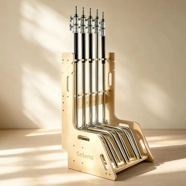 Selens Wooden C-Stand Storage Rack Plass til 5 C-Stands 