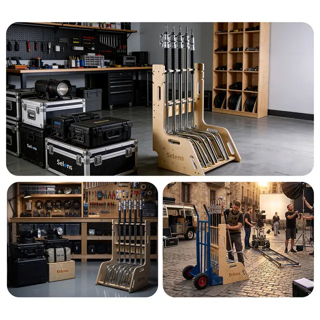 Selens Wooden C-Stand Storage Rack Plass til 5 C-Stands 