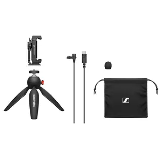 Sennheiser XS Lav USB-C Mobile Kit Mygg, tripod og smarttelefonklemme.