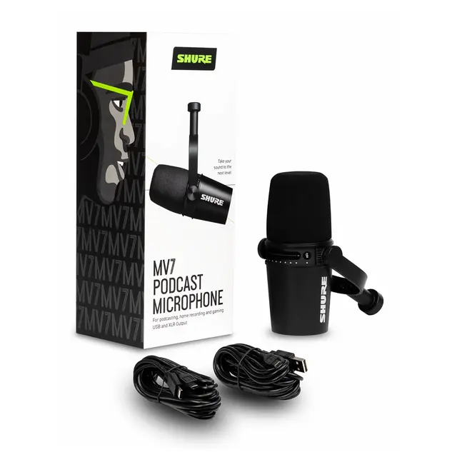 Shure MV7K XLR/USB Podcast Microphone Sort 