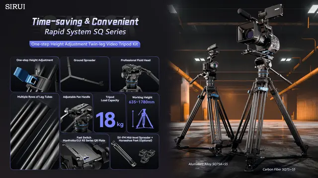 Sirui SQ75+S5 Pro Video Tripod Kit Carbon Fibel. Rapid Twin-Leg 