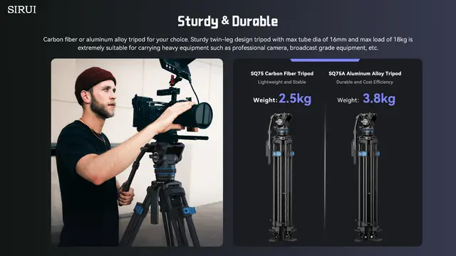 Sirui SQ75+S5 Pro Video Tripod Kit Carbon Fibel. Rapid Twin-Leg 