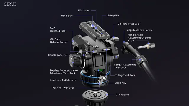 Sirui SQ75+S5 Pro Video Tripod Kit Carbon Fibel. Rapid Twin-Leg 