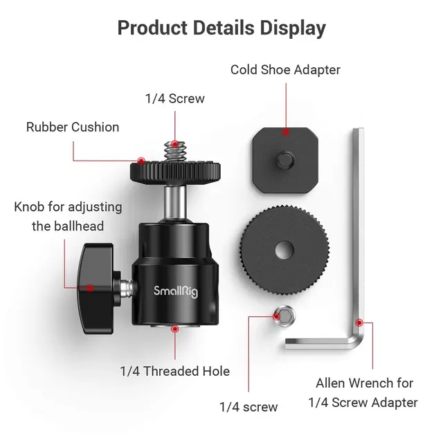 SmallRig 2059 Camera Cold shoe Ball Head Omvendt kulehoder 2pk. Blitssko kulehode 