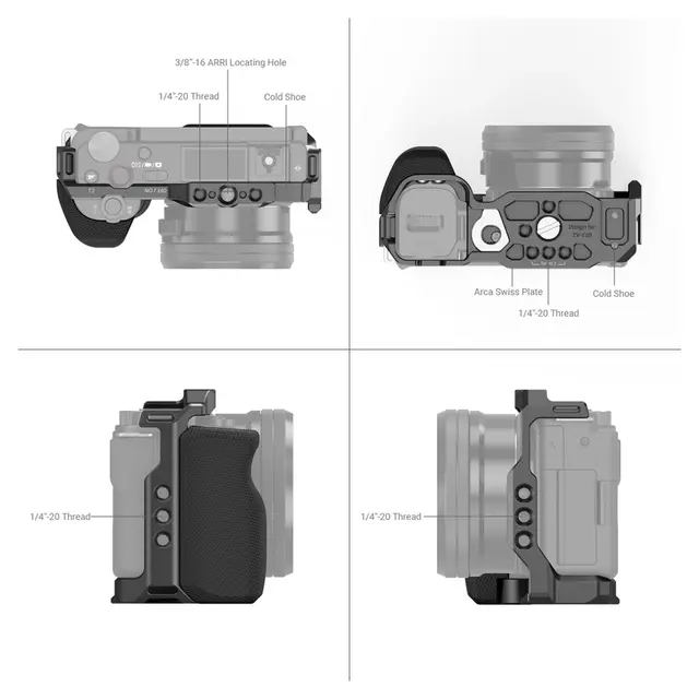 SmallRig 3538 Cage m/Grip Sony ZV-E10 Kamerabur med mange festepunkter 