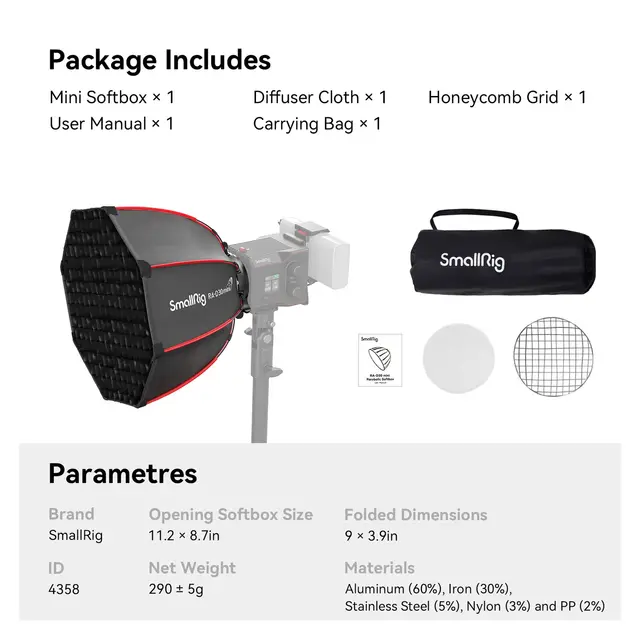 SmallRig 4358 Mini Parabolic Softbox RA-D30. For RC 60 B 