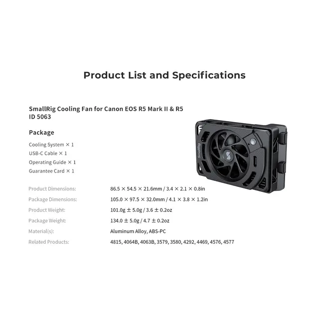SmallRig 5063 Cooling Fan Canon R5 For Canon EOS R5 Mark II og R5 