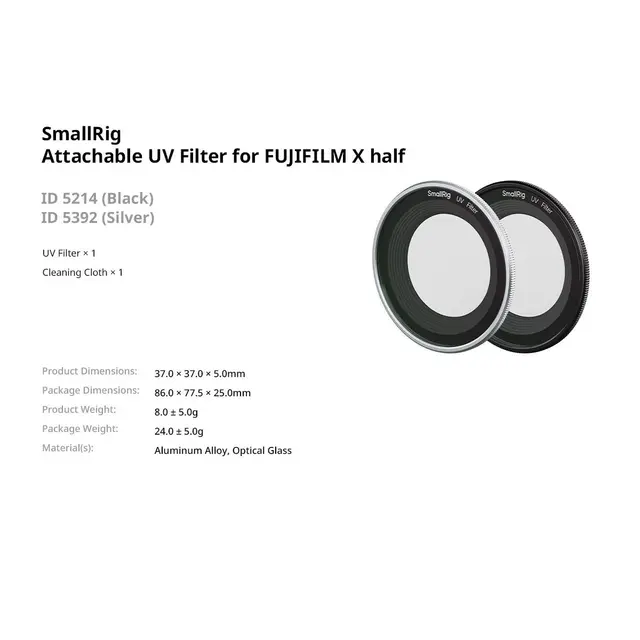 SmallRig 5214 Magnetic UV Filter For Fujifilm X half Black 