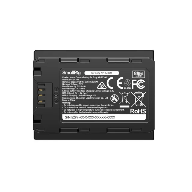 SmallRig 5297 USB-C Camera Battery With Power Display for Sony NP-FZ100 