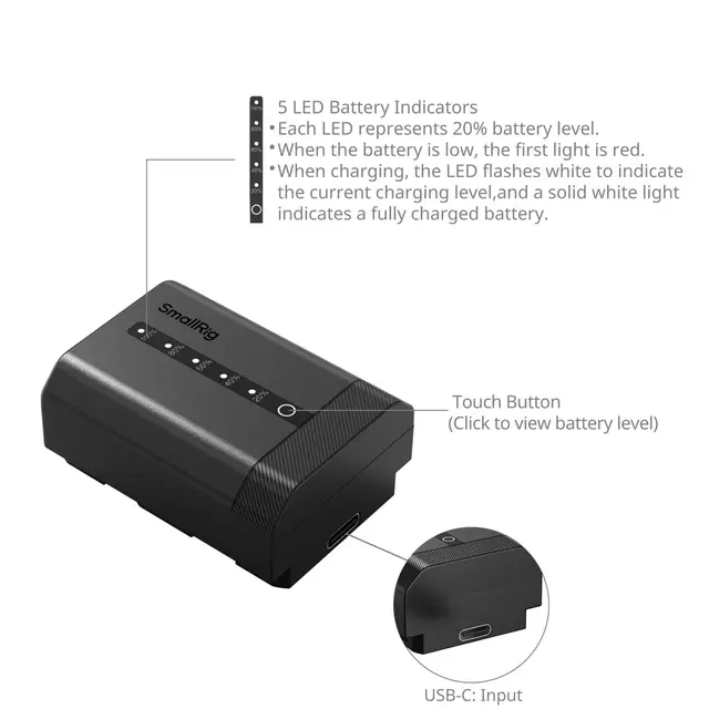 SmallRig 5297 USB-C Camera Battery With Power Display for Sony NP-FZ100 