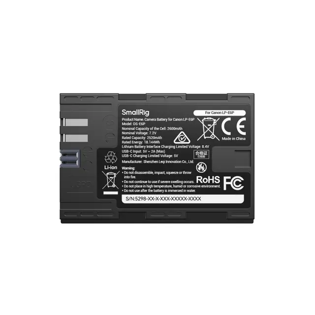 SmallRig 5298 USB-C Camera Battery For Canon LP-E6P. With Power Display 