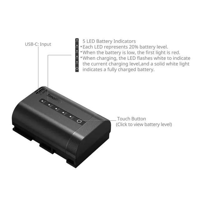 SmallRig 5298 USB-C Camera Battery For Canon LP-E6P. With Power Display 