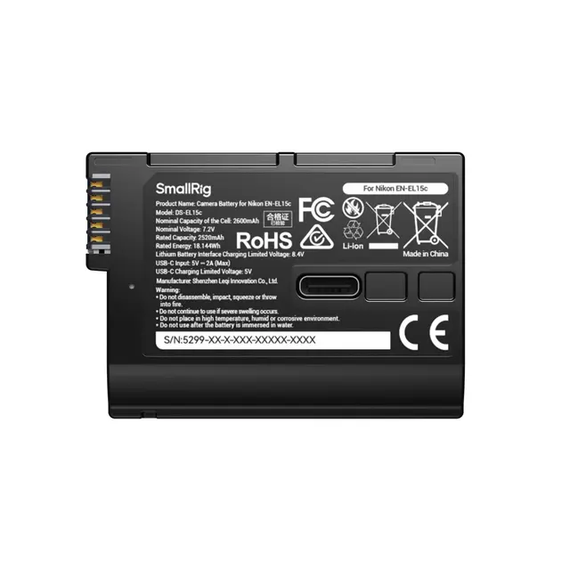 SmallRig 5299 USB-C Camera Battery For Nikon EN-EL15c. With Power Display 