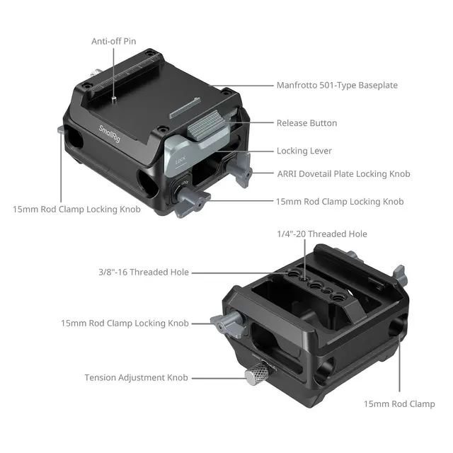 SmallRig 5366 Manfrotto-Type Mount Plate With 15mm Dual Rod Clamp 
