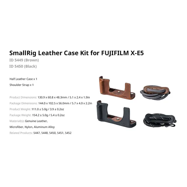 SmallRig 5449 Leather Case Kit For FUJIFILM X-E5 Brown 