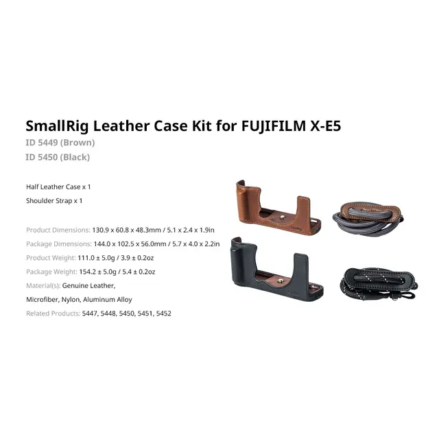 SmallRig 5450 Leather Case Kit For FUJIFILM X-E5 Black 