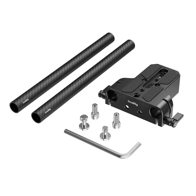 SmallRig 5609 Mount Plate Dual 15mm Rod Baseplate m/ 2stk 20cm Carbon ROD 