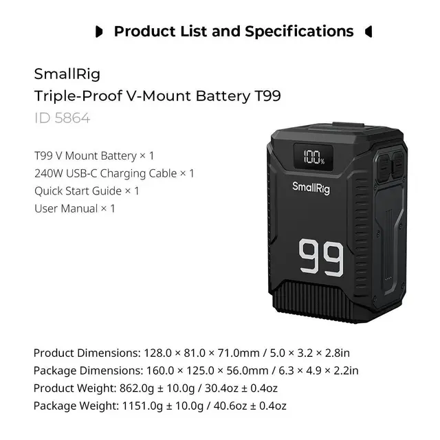 SmallRig 5864 T99 V-Mount Battery / PB 