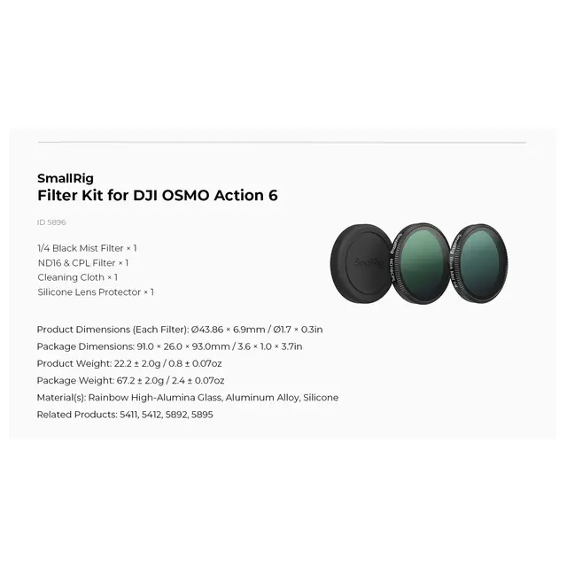 SmallRig 5896 Filter Kit For DJI Osmo Action 6 