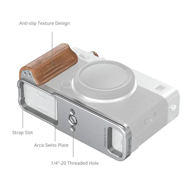 SmallRig 5984 L-Shaped Mount Plate Silvr w/Wooden Handle Fujifilm X-E5 Rosewood 
