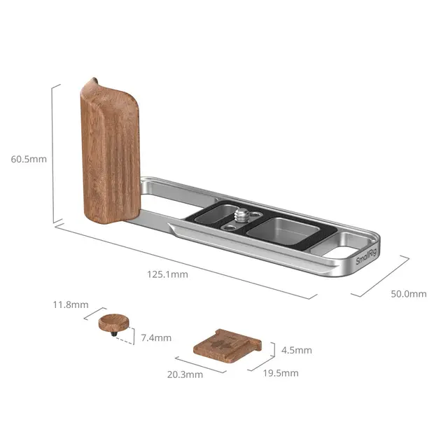 SmallRig 5984 L-Shaped Mount Plate Silvr w/Wooden Handle Fujifilm X-E5 Rosewood 