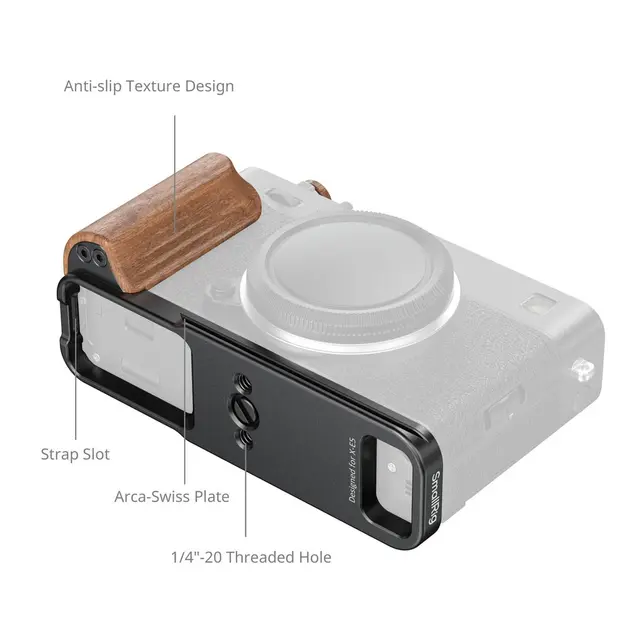SmallRig 5985 L-Shaped Mount Plate Black w/Wooden Handle Fujifilm X-E5 Rosewood 