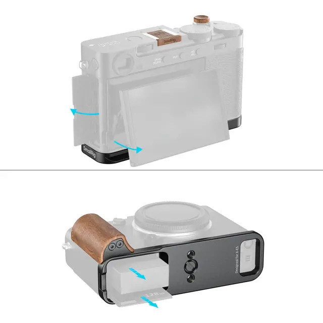 SmallRig 5985 L-Shaped Mount Plate Black w/Wooden Handle Fujifilm X-E5 Rosewood 