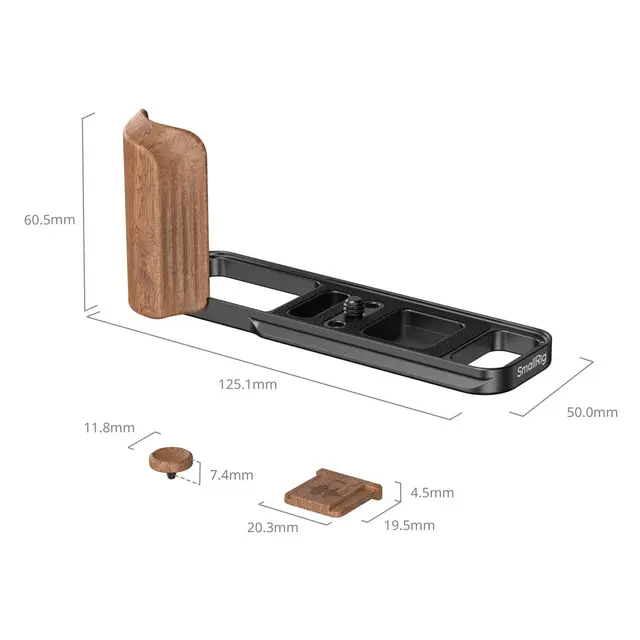 SmallRig 5985 L-Shaped Mount Plate Black w/Wooden Handle Fujifilm X-E5 Rosewood 