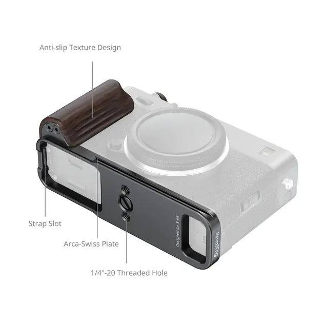SmallRig 6237 L-Shaped Mount Plate Black w/Wooden Handle for Fujifilm X-E5 Ebony 