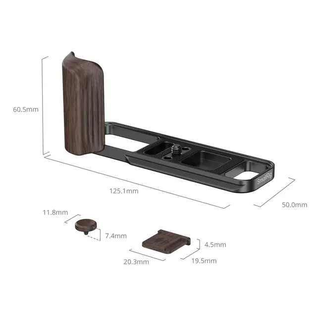 SmallRig 6237 L-Shaped Mount Plate Black w/Wooden Handle for Fujifilm X-E5 Ebony 