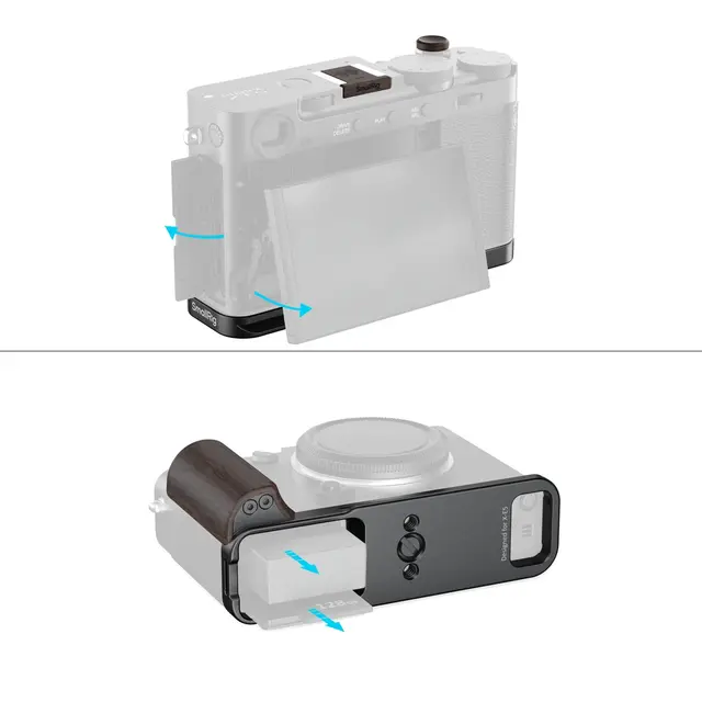 SmallRig 6237 L-Shaped Mount Plate Black w/Wooden Handle for Fujifilm X-E5 Ebony 