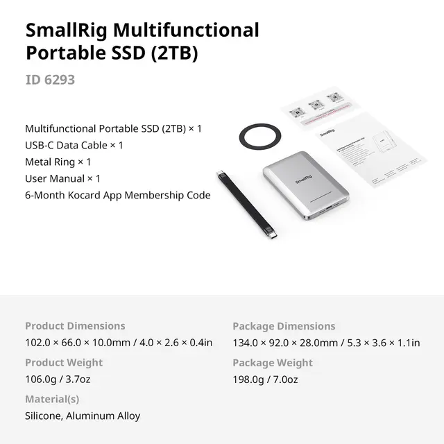 SmallRig 6293 Portable SSD 2TB 