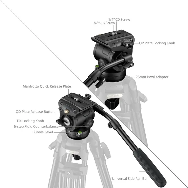 SmallRig 6552 Heavy-Duty Video Head Max 15kg. 75mm kulefeste. Aluminium 