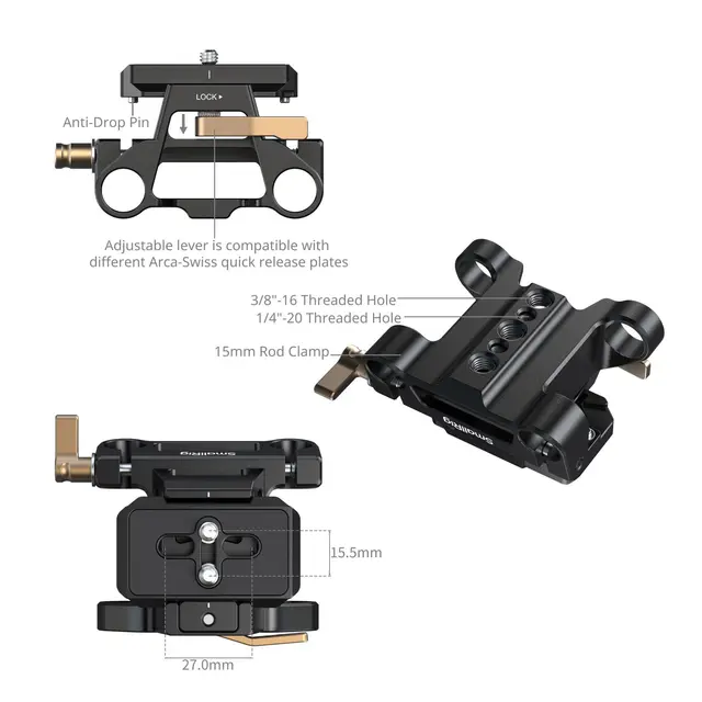 SmallRig 6761 Arca-Type Mount Plate With 15mm Dual Rod Clamp 