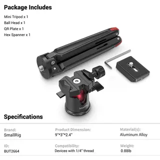 SmallRig 2664 Tabletop Minitripod Bordstativ med panoramisk kulehode