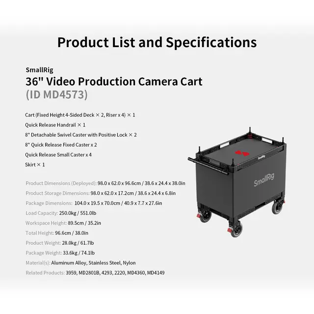 SmallRig 4573 36" Lightweight Cart For Video Production 