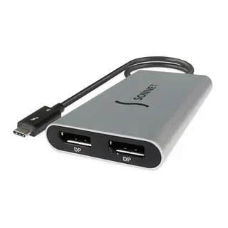Sonnet Thunderbolt Dual 4K 60Hz DisplayPort Adapter. Silver