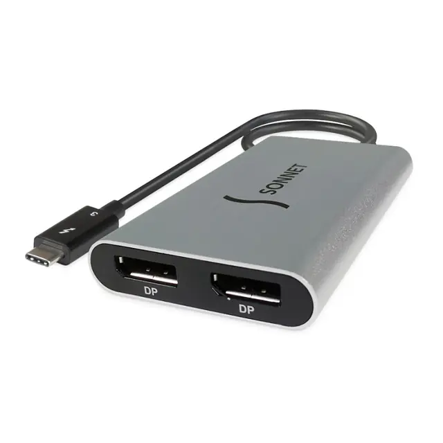 Sonnet Thunderbolt Dual 4K 60Hz DisplayPort Adapter. Silver 