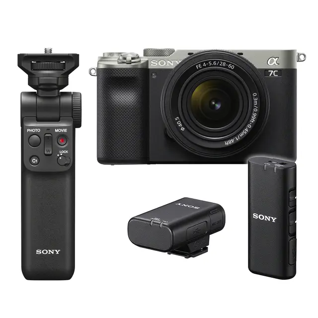 Sony A7C Kit med 28-60mm + Wireless kit Kamerapakke med objektiv og grep 