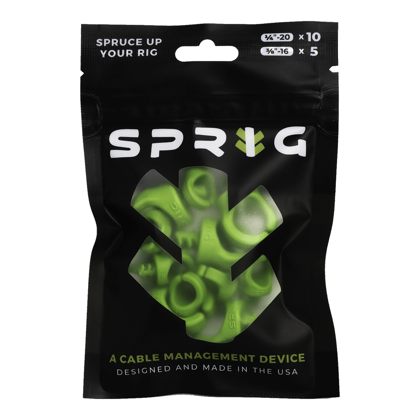 Sprig Cable Management Green Value pk 10x 1/4” Sprigs + 5x 3/8” Big Sprigs