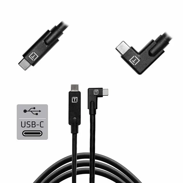 TetherPro USB-C til USB-C 4,6m Vinklet 4,6m Sort kabel med vinklet kontakt 