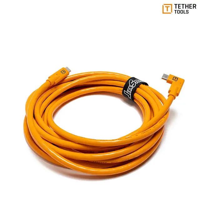 TetherPro USB-C til USB-C 4,6m Vinklet Oransje kabel med vinklet kontakt 