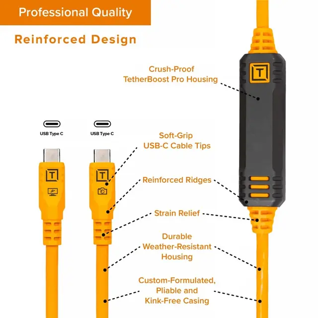 Tether Tools TetherPro Optima 10G 4,6m 4,6m. USB-C. Rett til Vinklet, Oransje 