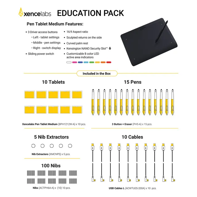 Xencelabs Pen Tablet Medium Education Pk 10 tegnebrett 