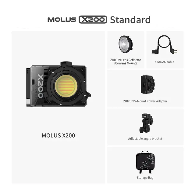 Zhiyun Molus X200 Bi-Color COB Light KIT 200W. 2700-6500K. Combo Kit 