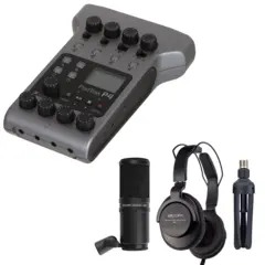 Zoom PodTrak P4 + Zoom ZDM-1 Podcast Mic Opptaker, Headset, bordstativ, hette