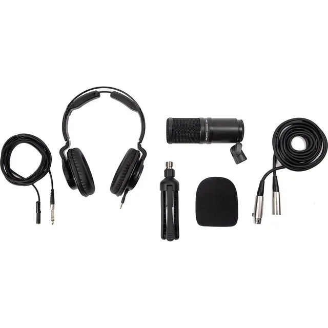 Zoom PodTrak P4 + Zoom ZDM-1 Podcast Mic Opptaker, Headset, bordstativ, hette 